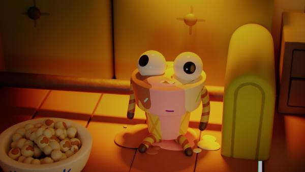 Bild 1 von 3: Je länger der Besuch dauert, desto mehr schmilzt Waffel, bis sein Körper zu einer Pfütze aus Eiscreme wird.