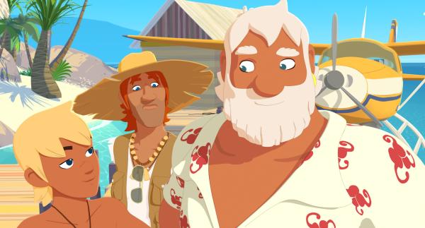 Bild 1 von 5: Yann (l.), Jack (M.) und Onkel Patrick (r.) beraten über das gefährliche Phänomen, das vor der Küste der Insel Maotou aufgetaucht ist. Plötzliche Strudel drohen Boote in die Tiefe zu ziehen.© ZDF/Media Valley/Marzipan Films - Honorarfreie Verwendung gemäß AGB im redaktionellen Zusammenhang mit genannter Sendung bei Nennung \