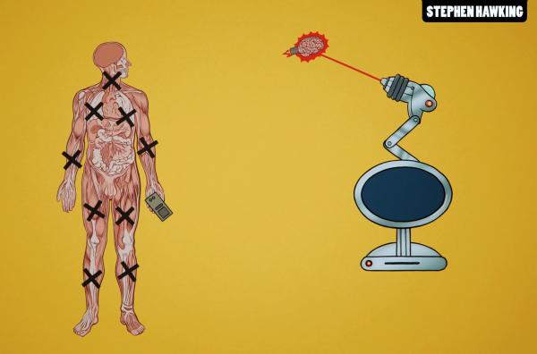 Bild 1 von 2: Mit der Zeit verschlechtert sich Stephen Hawkings Gesundheit. Aufgrund seiner ALS-Erkrankung erlahmen seine Muskeln und er benötigt einen Rollstuhl.
